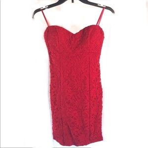 NWT Vintage Red Lace Strapless Dress, Size M